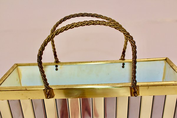 Vintage Newspaper Rack in Brass & Chromed Metal, Italy, 1970s-NB-953943