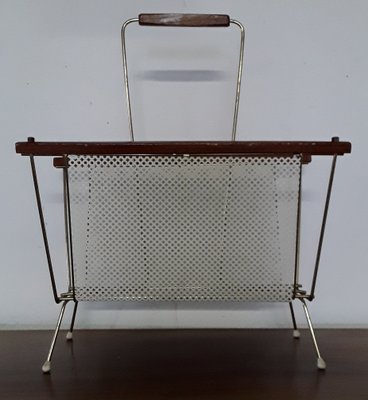 Vintage Newspaper Stand with Brass Frame, 1970s-HOI-1004663