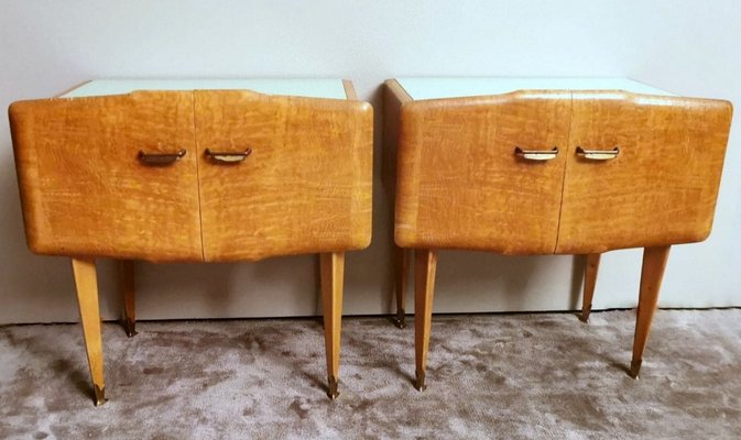 Vintage Nightstands with Glass Paste Top attributed to Ico Parisi, 1950s, Set of 2-QRS-1436266