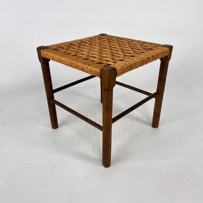 Vintage Oak and Rope Stool, 1950s-RMX-2021228