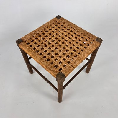 Vintage Oak and Rope Stool, 1950s-RMX-2021228