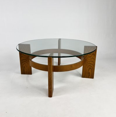 Vintage Oak and Thick Glass Coffee Table, 1960s-RMX-1819870