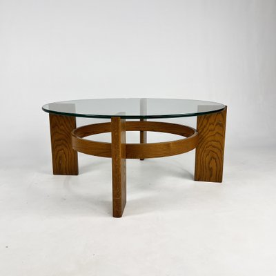 Vintage Oak and Thick Glass Coffee Table, 1960s-RMX-1819870