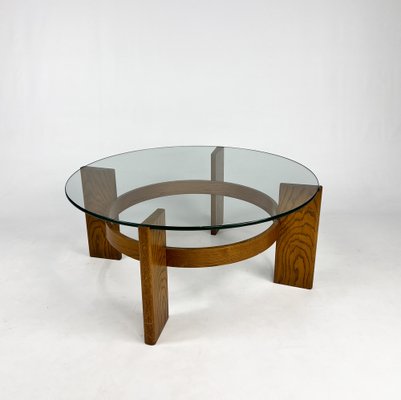 Vintage Oak and Thick Glass Coffee Table, 1960s-RMX-1819870