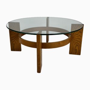 Vintage Oak and Thick Glass Coffee Table, 1960s-RMX-1819870