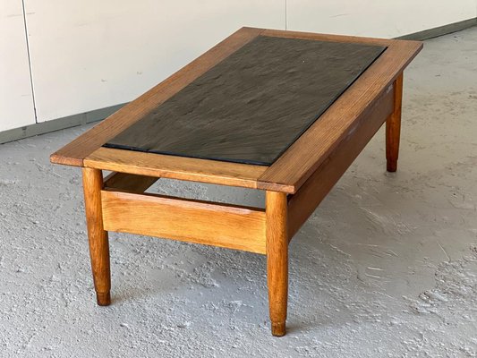 Vintage Oak Coffee Table with Slate Tray, 1960s