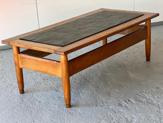 Vintage Oak Coffee Table with Slate Tray, 1960s-SSK-1757961