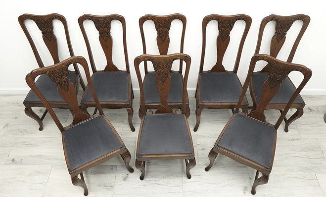 Vintage Oak Table and Chairs, 1920s, Set of 9-ZFH-2041446