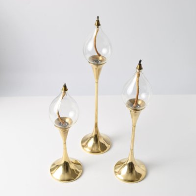 Vintage Oil Lamps with Brass Candlesticks by Freddie Andersen, 1970s, Set of 3-IXK-1739920