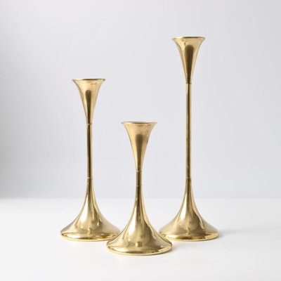 Vintage Oil Lamps with Brass Candlesticks by Freddie Andersen, 1970s, Set of 3-IXK-1739920