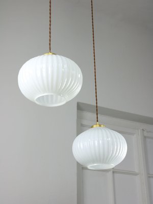 Vintage Opaline & Brass Pendant Lamp-HGJ-974852