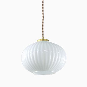 Vintage Opaline & Brass Pendant Lamp-HGJ-974852