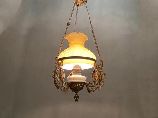 Vintage Opaline Bronze Pendant Lamp, 1950s-JJC-684344