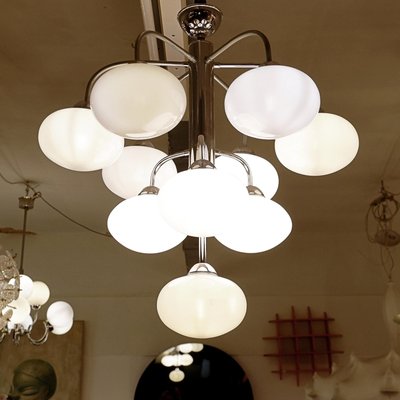 Vintage Opaline Glass Sputnik Chandelier with 10 Lights, 1960s-NYF-2018909