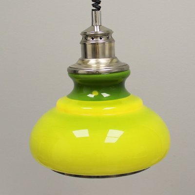 Vintage Opaline Green and Yellow Ceiling Lamp, 1960s-NE-688486