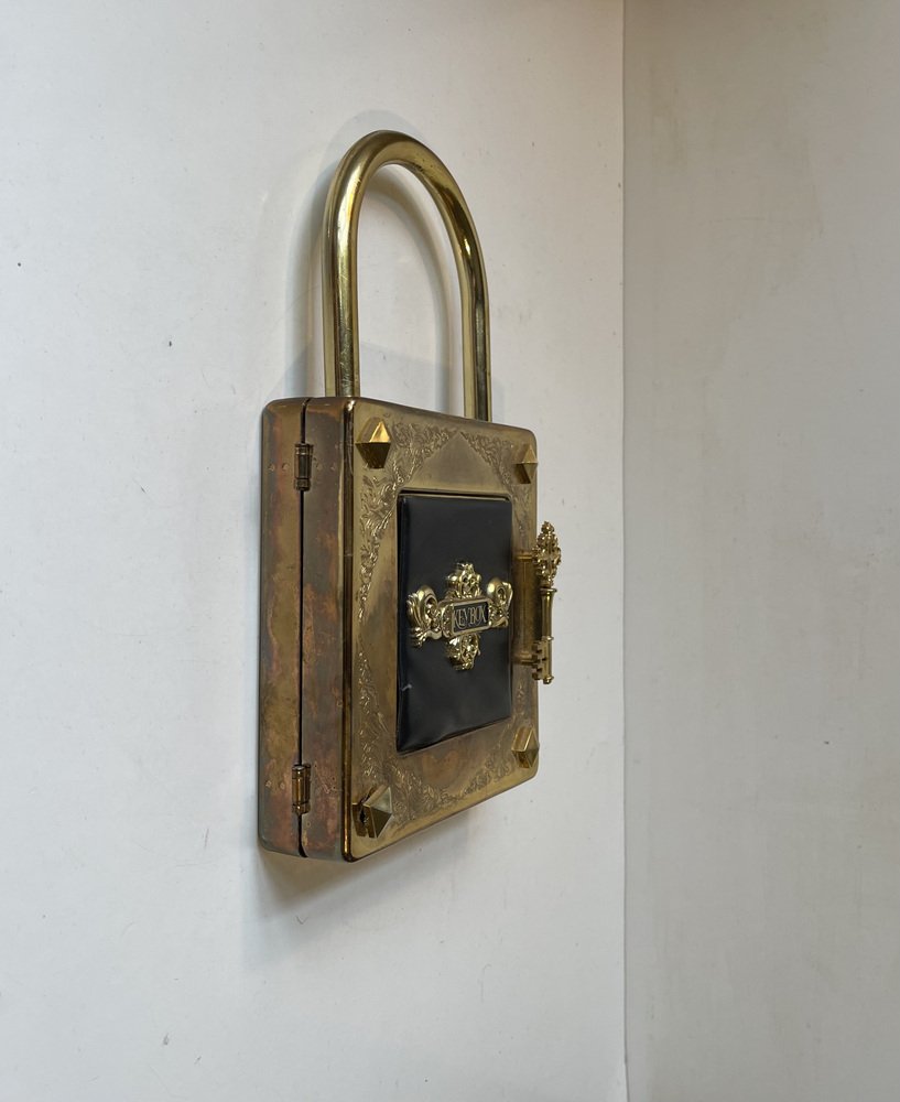 Vintage Padlock Key Box in Patinated Brass, 1980s-LCR-1765596