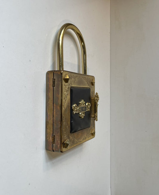 Vintage Padlock Key Box in Patinated Brass, 1980s