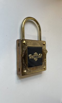 Vintage Padlock Key Box in Patinated Brass, 1980s-LCR-1765596