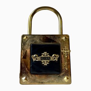 Vintage Padlock Key Box in Patinated Brass, 1980s-LCR-1765596