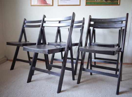 Vintage Painted Black Folding Chairs, Set of 5-BHX-1733133