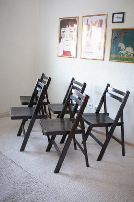 Vintage Painted Black Folding Chairs, Set of 5-BHX-1733133