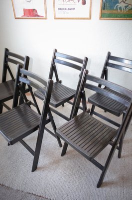 Vintage Painted Black Folding Chairs, Set of 5-BHX-1733133