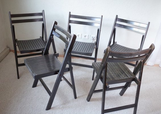 Vintage Painted Black Folding Chairs, Set of 5-BHX-1733133