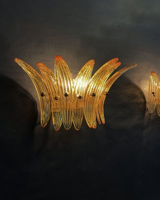 Vintage Palmette Wall Light with Amber Glasses, 1990s, Set of 2-FHZ-1824344