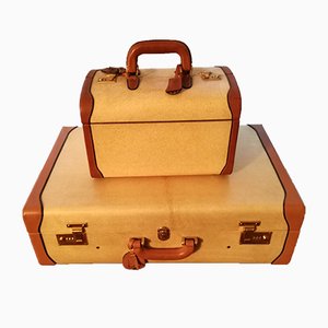 Vintage Parchment Suitcase & Beauty Case, Set of 2-NA-593371