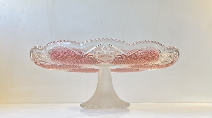 Vintage Pedestal Cake Stand in Pink & Clear Crystal, 1970s-LCR-1279388