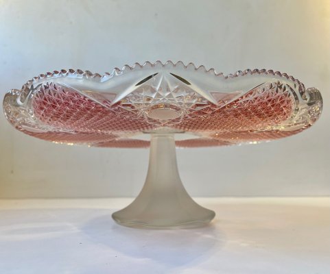 Vintage Pedestal Cake Stand in Pink & Clear Crystal, 1970s-LCR-1279388