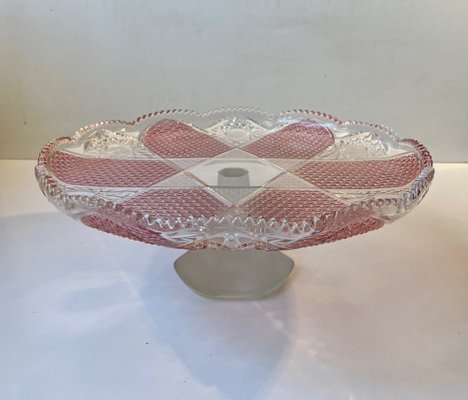 Vintage Pedestal Cake Stand in Pink & Clear Crystal, 1970s-LCR-1279388