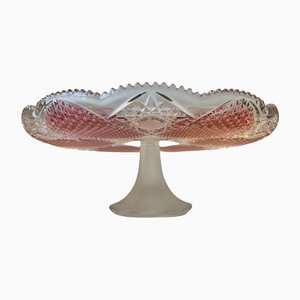 Vintage Pedestal Cake Stand in Pink & Clear Crystal, 1970s-LCR-1279388