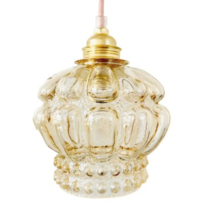 Vintage Pendant Light in Beige Glass with Bubbles-BMU-1807649