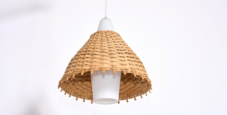 Vintage Pendant Light in Glass & Rattan-XKX-2035454