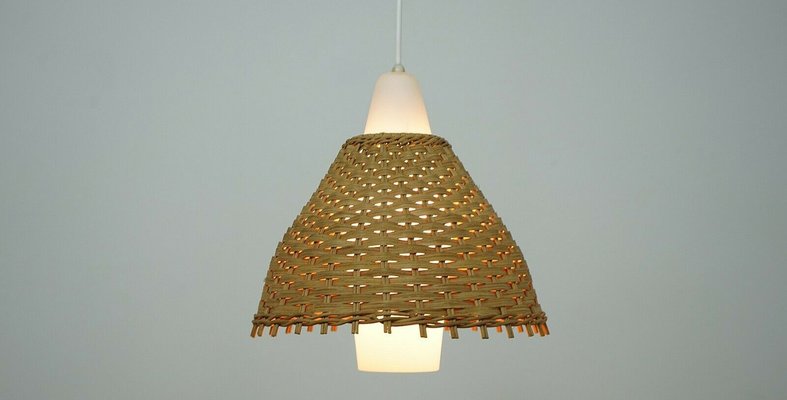 Vintage Pendant Light in Glass & Rattan-XKX-2035454