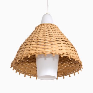 Vintage Pendant Light in Glass & Rattan-XKX-2035454