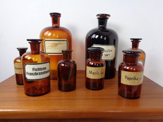 Vintage Pharmacists Glass Bottles, Set of 8-RDW-1785311