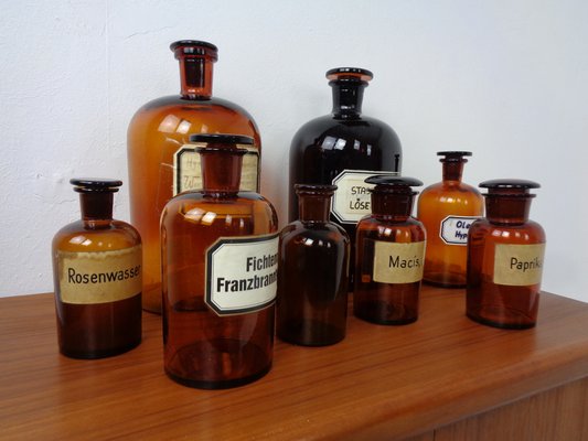 Vintage Pharmacists Glass Bottles, Set of 8-RDW-1785311