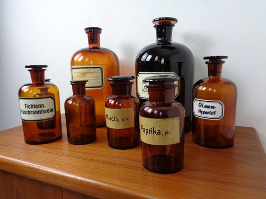 Vintage Pharmacists Glass Bottles, Set of 8-RDW-1785311