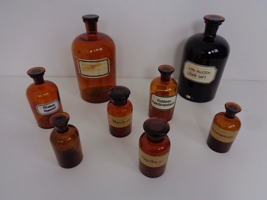 Vintage Pharmacists Glass Bottles, Set of 8-RDW-1785311