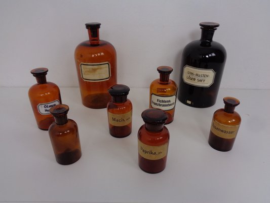 Vintage Pharmacists Glass Bottles, Set of 8-RDW-1785311