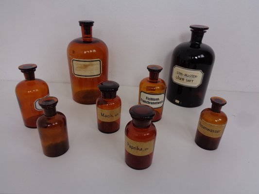 Vintage Pharmacists Glass Bottles, Set of 8-RDW-1785311