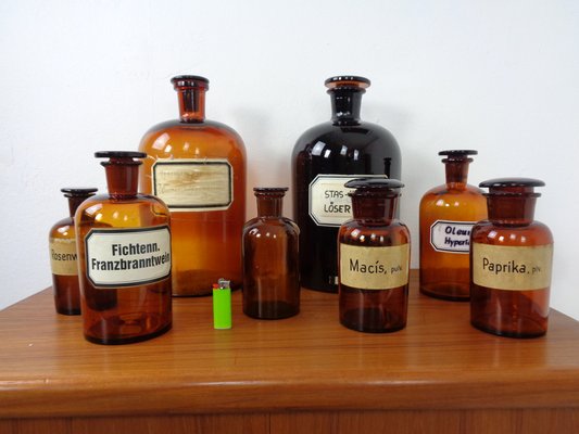 Vintage Pharmacists Glass Bottles, Set of 8-RDW-1785311