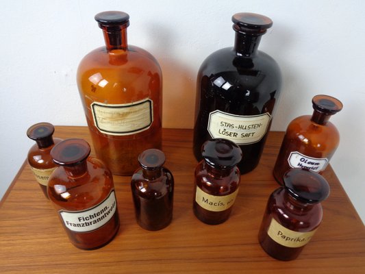 Vintage Pharmacists Glass Bottles, Set of 8-RDW-1785311