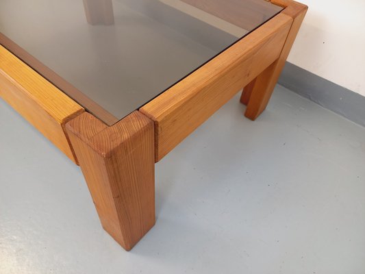 Vintage Pine and Smoked Glass Coffee Table, 1970s-AHO-1784581