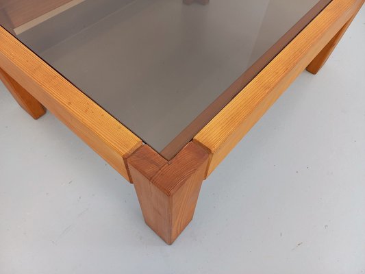 Vintage Pine and Smoked Glass Coffee Table, 1970s-AHO-1784581