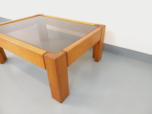 Vintage Pine and Smoked Glass Coffee Table, 1970s-AHO-1784581