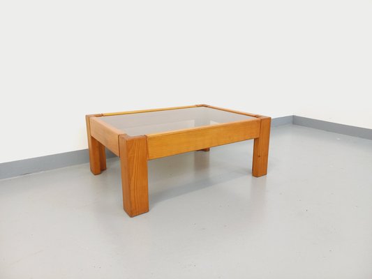 Vintage Pine and Smoked Glass Coffee Table, 1970s-AHO-1784581