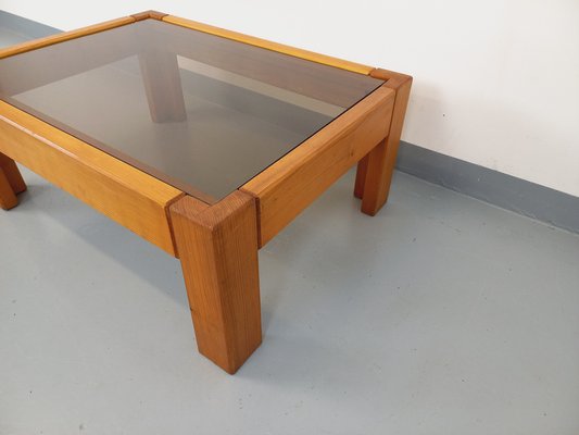 Vintage Pine and Smoked Glass Coffee Table, 1970s-AHO-1784581